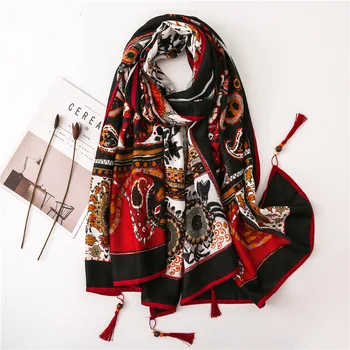 

Fashion Aztec Ethnic Cashew Floral Viscose Shawl Scarf Ladies Print Tassel Hijabs and Wraps Pashmina Stole Bufandas Muslim Sjaal