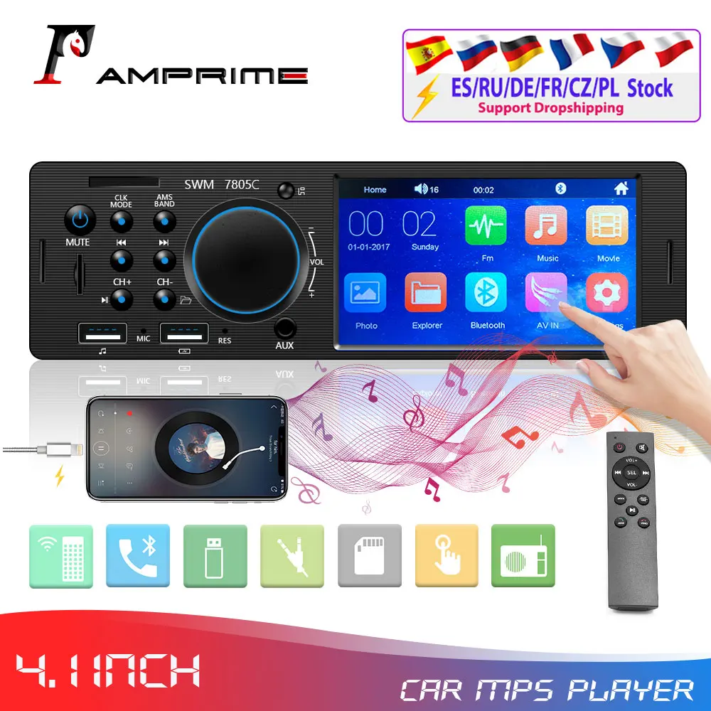 Автомагнитола AMPrime 1 Din Autoradi0 4 дюйма автомобильная стереосистема экран Touc FM радио