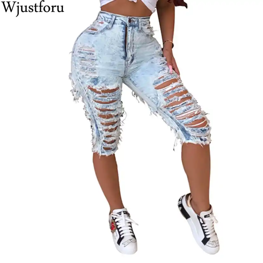 plus size shredded shorts