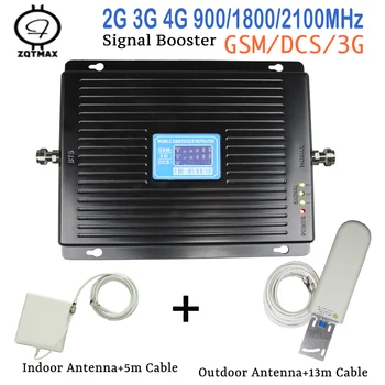 

2g 3g 4g Repeater 900MHz 2100MHz 1800MHz Tri band 75dbi LCD Display WCDMA DCS UMTS LTE Amplifier Signal Booster + antenna sets