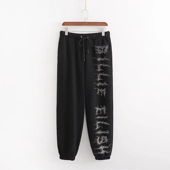 Women's pants elastic high waist beaded decorated trousers casual loose black streetwear running sports harem pants 
Women's pants elastic high waist beaded decorated trousers casual loose black streetwear running sports harem pants