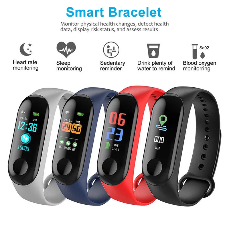 2019 Waterproof Running Pedometer M3 Blood Pressure Monitor Heart Rate Fitness Wristbands Tracker Smart Bracelet Step Counter | Спорт и