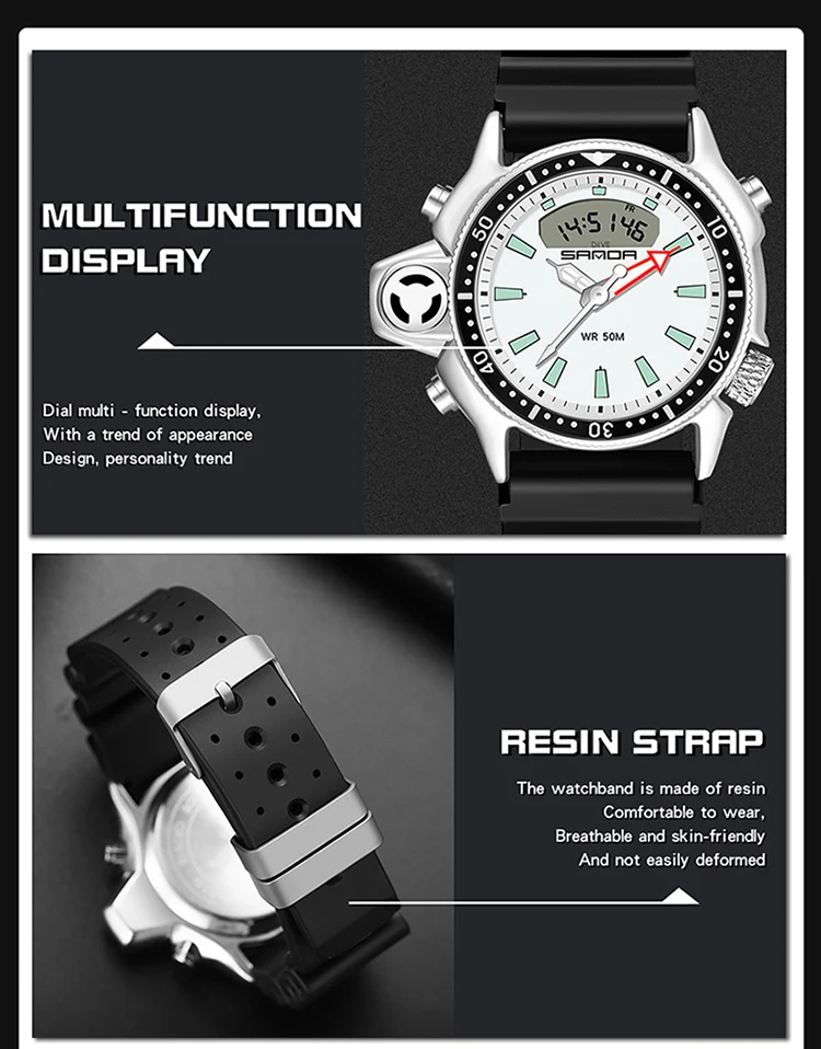 SANDA Fashion Sport Men LED Digital Watches Dual Display Quartz Wristwatch Outdoor Waterproof Military Wristwatches Mens Clock SANDA Fashion Sport Men LED Digital Watches Dual Display Quartz Wristwatch Outdoor Waterproof Military Wristwatches Mens Clock