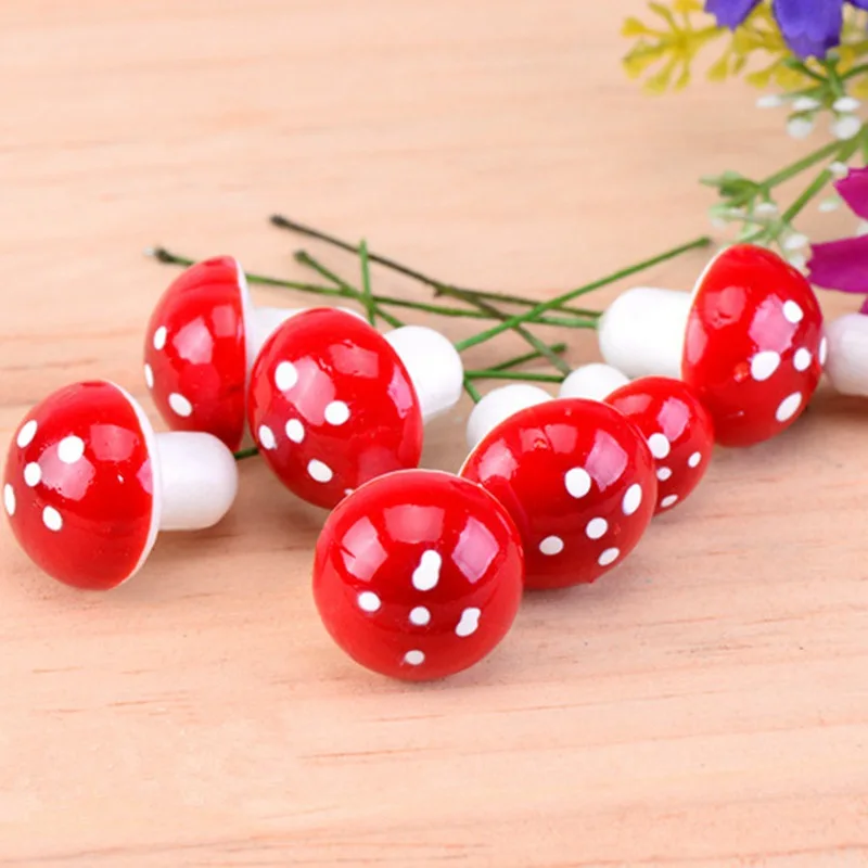 10pcs Mini Foam Mushroom Artificial Flowers Miniatures Stakes Fairy Moss DIY Craft Scrapbooking For Home Wedding Decorations | Дом и сад