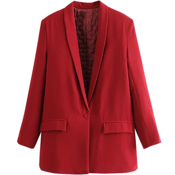 

Textured Red Tweed Woman Casual Blazer Women Red Suit femme Long Womens Elegant Formal Jacket Autumn Structured Blazer II50XZ