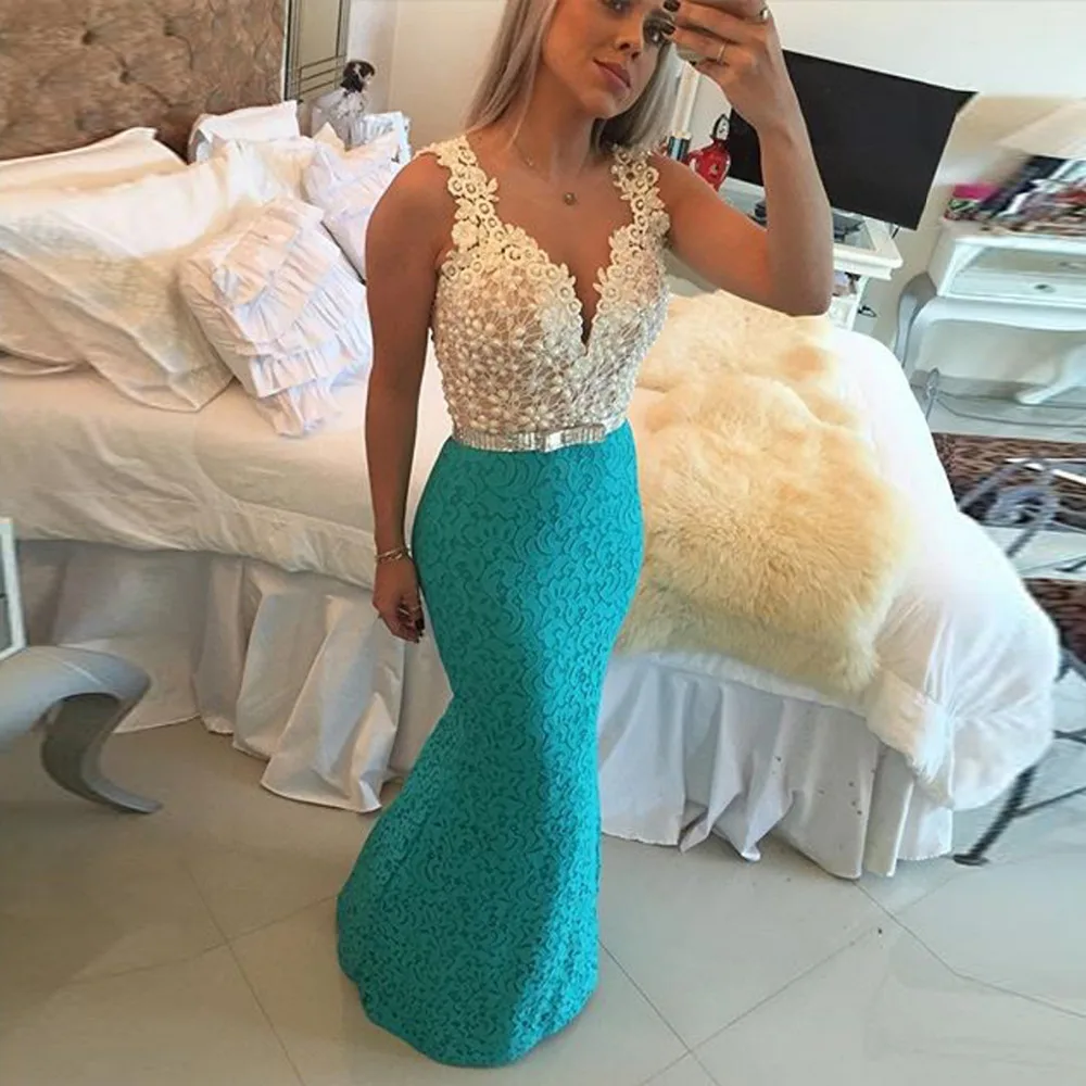 Robe De Soiree Lace Long Prom V Neck Mermaid Pearls Party Elegant Sexy Open Back Vestido De Festa 2018 bridesmaid dresses
Robe De Soiree Lace Long Prom V Neck Mermaid Pearls Party Elegant Sexy Open Back Vestido De Festa 2018 bridesmaid dresses