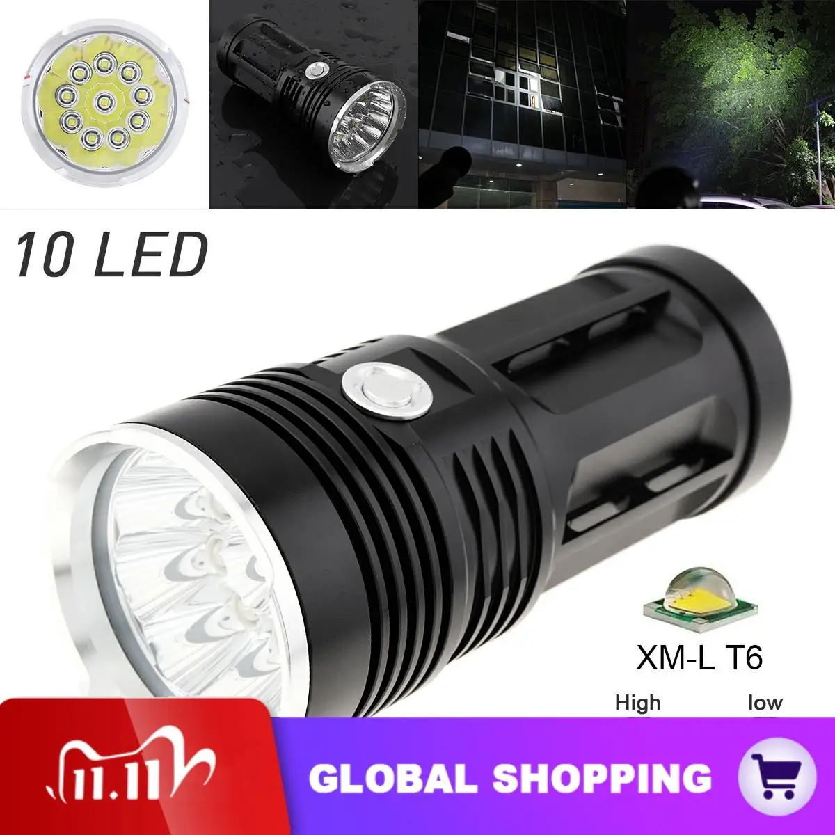 Waterproof Super Bright 3000LM 10 x XML-T6 LED Flash Light Torch Lamp with 3 Modes for Hunting / Fishing
Waterproof Super Bright 3000LM 10 x XML-T6 LED Flash Light Torch Lamp with 3 Modes for Hunting / Fishing