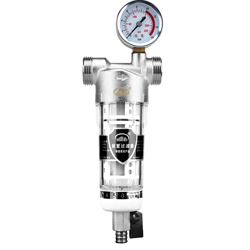 

Whole House Spin Down Sediment Water Filter with Scraper and Water Pressure Gauge 40 Micron Prefilter System for Tap Water