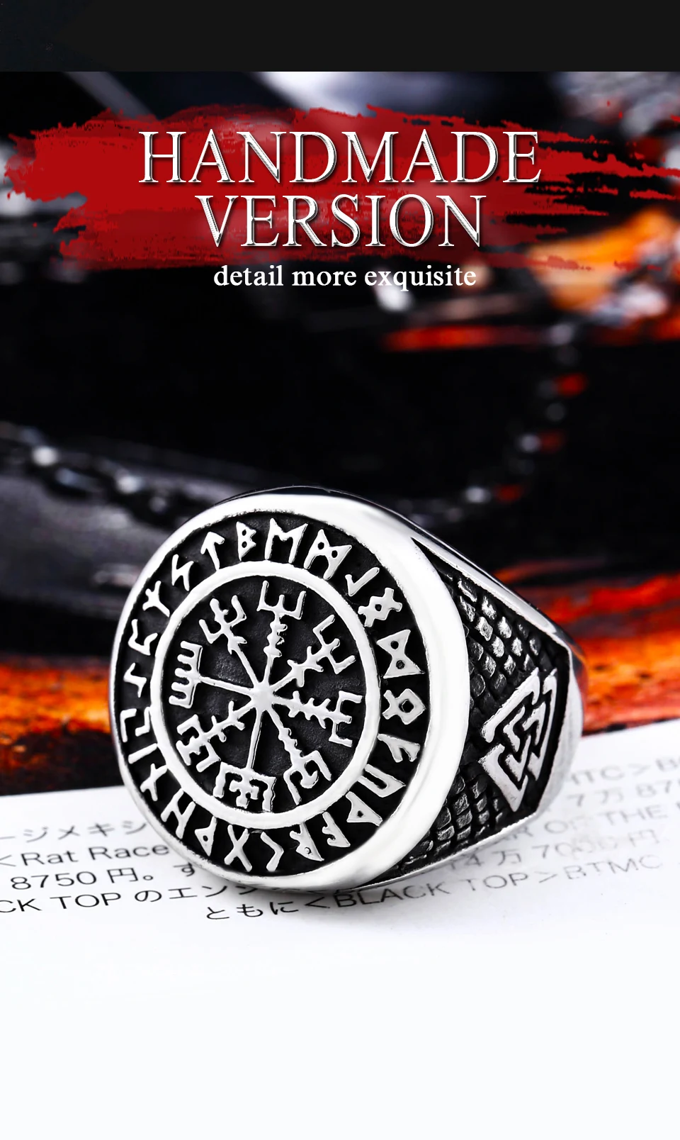 316l Stainless Steel Nordic Viking Ring Rune Beads Signet 