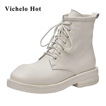 Vichelo Hot new genuine leather round toe med heel cross-tied Korean pretty girls dating winter keep warm basic ankle boots L65 
Vichelo Hot new genuine leather round toe med heel cross-tied Korean pretty girls dating winter keep warm basic ankle boots L65
