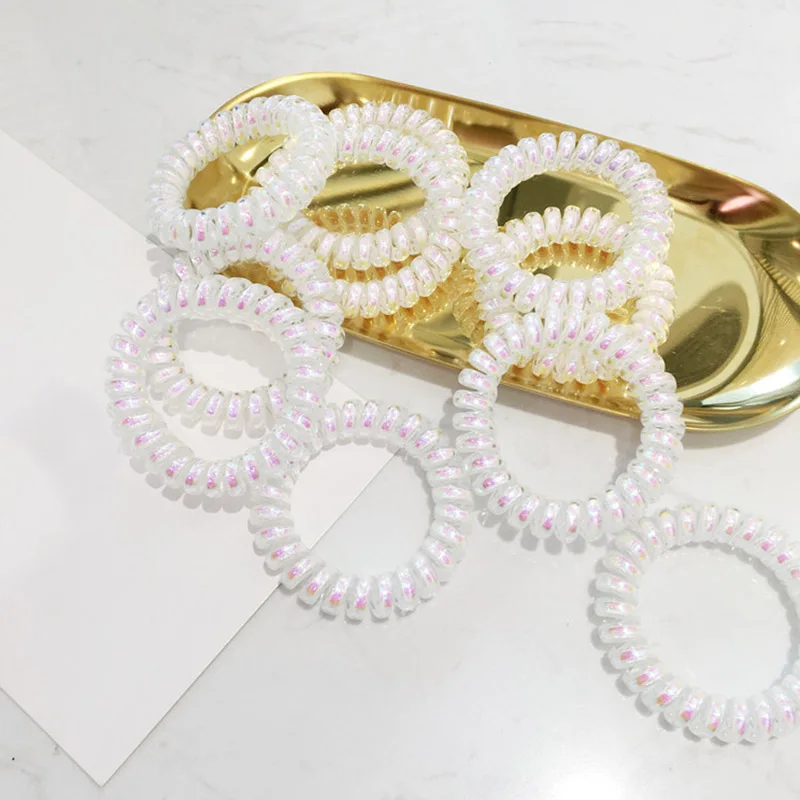 Graceful Unique 1PC/2PCS Elastic Hair Rope Blue Adjustable Telephone Line Pink Acrylic Transparent Exotic Fantasy Wood