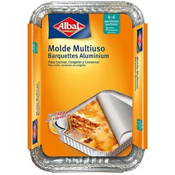 Albal Aluminium 31 x 21 x 4 cm mit Deckel | Einweggeschirr | Kochen, Einfrieren und Aufbewahren von Lebensmitteln | 4-6 
Albal Aluminium 31 x 21 x 4 cm mit Deckel | Einweggeschirr | Kochen, Einfrieren und Aufbewahren von Lebensmitteln | 4-6