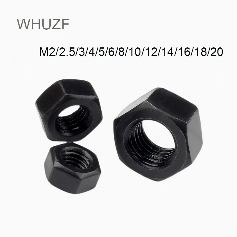 

WHUZF Бесплатная доставка, 2-100 шт. M2 M2 M2 M2 M2 8,8 M3 M4 M5 M6 M8 M10 M12 M14 M16, черная Шестигранная гайка из углеродистой стали класса, шестигранные гайки GB6170