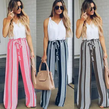 Women Autumn Elastic High-waisted Stripe Wide Leg Pants Casual Loose Trousers
Women Autumn Elastic High-waisted Stripe Wide Leg Pants Casual Loose Trousers