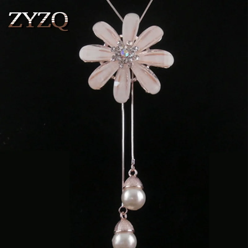 ZYZQ Romantic Sweater Chain Lovely Sweety Daisy Flower Necklace With Simulated Pearl Winter Accessories Sunflower Hot |