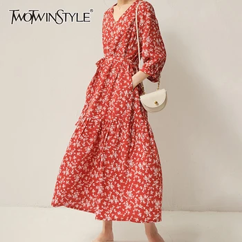 TWOTWINSTYLE Vintage Women Dress V Neck Lantern Half Sleeve High Waist Loose Print Midi Dresses For Female Clothing Fashion Tide
TWOTWINSTYLE Vintage Women Dress V Neck Lantern Half Sleeve High Waist Loose Print Midi Dresses For Female Clothing Fashion Tide