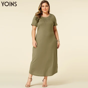 

YOINS Elegant Crochet Lace Embellished Maxi Dress 2020 Summer Dresses Women Round Neck Short Sleeve Vestidos Dating Holiday