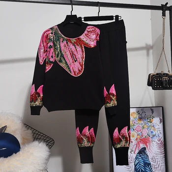 Autumn Winter new sweater women set fashion sequins petals loose long sleeve knitted sweater + casual pants 2 pieces set women
Autumn Winter new sweater women set fashion sequins petals loose long sleeve knitted sweater + casual pants 2 pieces set women