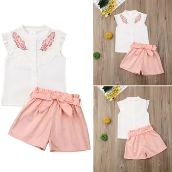 New girl suit children Toddler baby girl leaf print lotus leaf collar + shorts belt 2-piece set Kids Casual Suit Girl Summer Set 
New girl suit children Toddler baby girl leaf print lotus leaf collar + shorts belt 2-piece set Kids Casual Suit Girl Summer Set