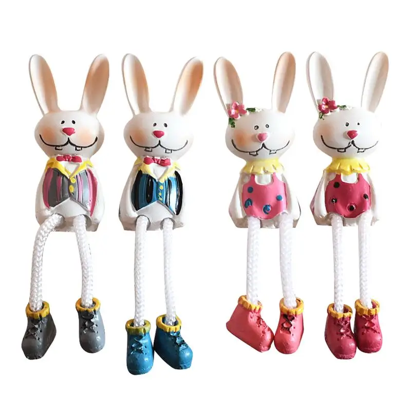 4Pcs Bunny Dolls Adornment Desktop Resin Artware Decorative Ornaments For Home Easter Hanging Feet Doll | Дом и сад