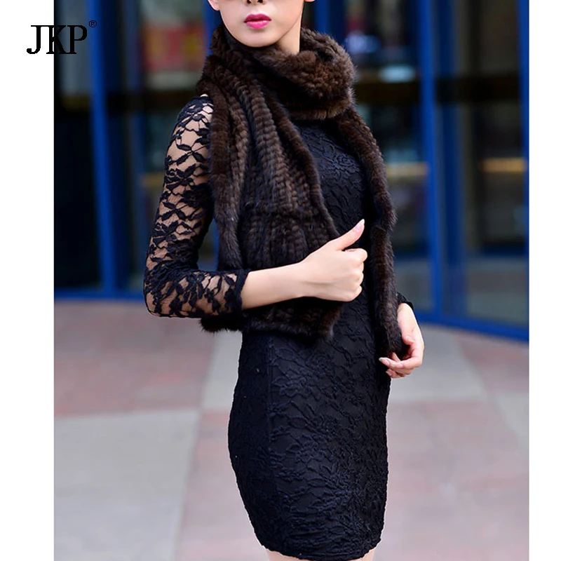 

JKP Knitted Real Mink Fur Scarf for Women Fashion Winter Warm Natural Animal Fur Scarves 2019 Luxury Shawl and Wraps