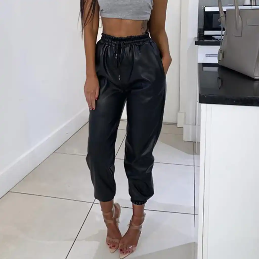 faux leather drawstring pants