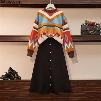 2019 Winter Plus Size Women Knitted 2 Piece Skirt Suits Sets Geometry Pattern Pullover Sweater+button Midi Splitting Skirt Suits
2019 Winter Plus Size Women Knitted 2 Piece Skirt Suits Sets Geometry Pattern Pullover Sweater+button Midi Splitting Skirt Suits