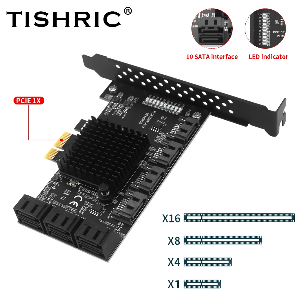 TISHRIC 6Gbps SATA PCIE 1X Adapter 2/4/6/10 Ports SATA3.0 Controller PCI to Sata Riser Expansion Card SSD Bit Add On Cards | Компьютеры и