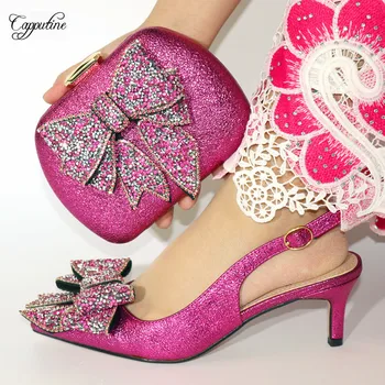 Pretty fuchsia thin heel party pointed toe shoes and purse bag set with bowknot VC889, heel height 6cm
Pretty fuchsia thin heel party pointed toe shoes and purse bag set with bowknot VC889, heel height 6cm
