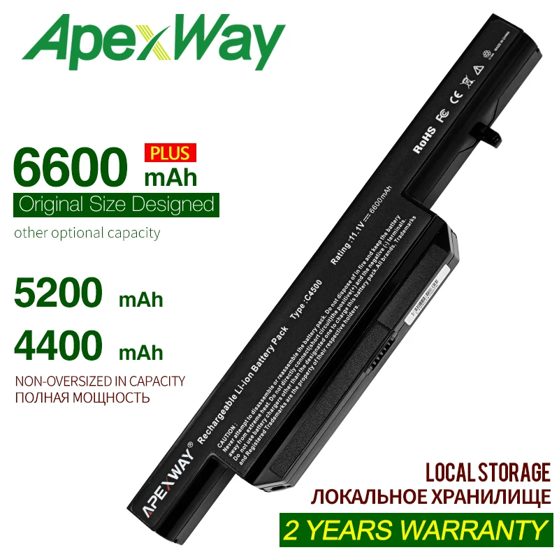 ApexWay11.1v 6 Cells Laptop Battery for Clevo C4500 C4500Q C4501 C4505 W150 C4500BAT-6 6-87-C480S-4P4 C4500BAT KB15030 W150ER | Компьютеры