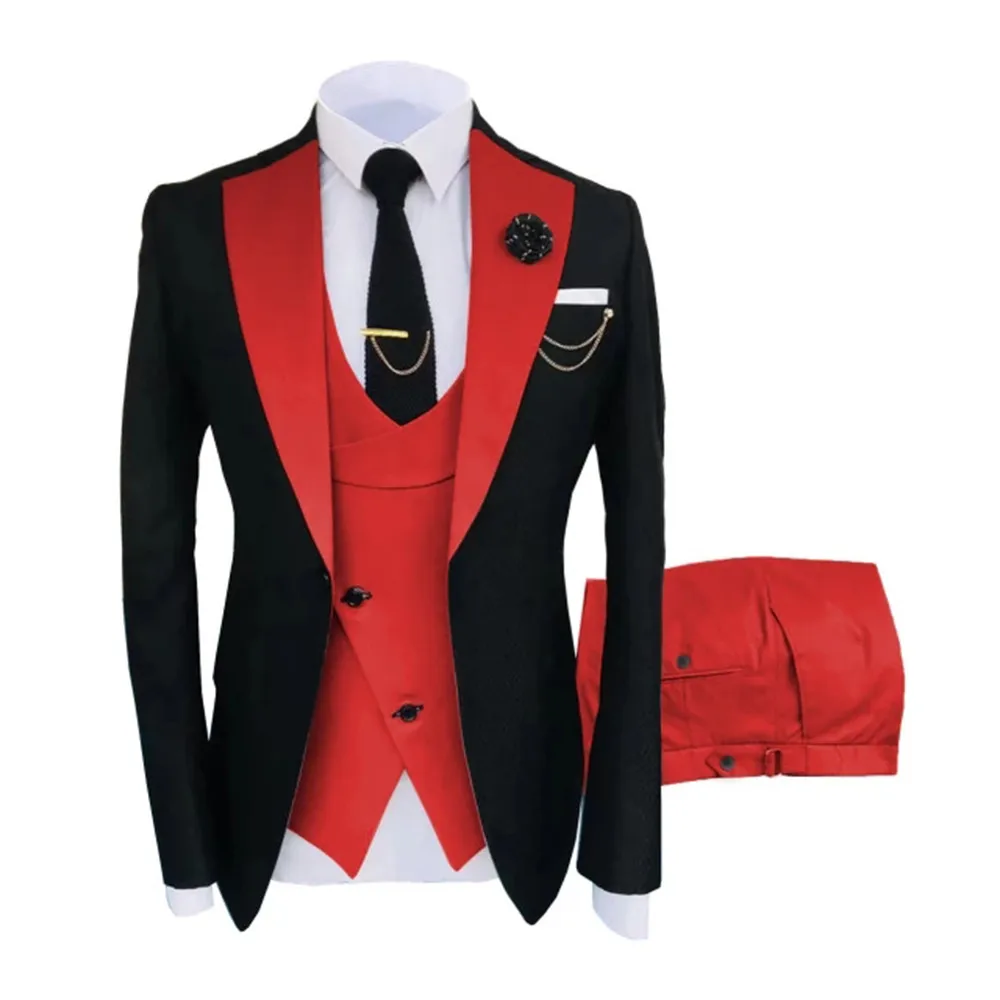 

Spring/Autumn Red Wedding Tuxedo Black Peaked Lapel Tailor-Made Suits Trajes De Hombre Groom Wear Smoking Business Blazer 2022