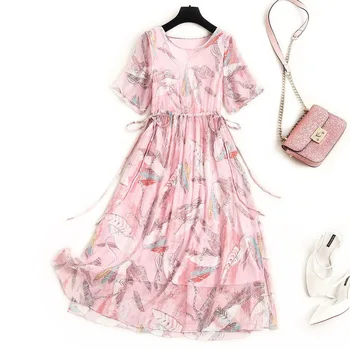 2020 Summer Women High End Fashion Temperament Short Sleeves Printed Drawstring Waist Bow Tie Green Mulberry Silk Chiffon Dress
2020 Summer Women High End Fashion Temperament Short Sleeves Printed Drawstring Waist Bow Tie Green Mulberry Silk Chiffon Dress