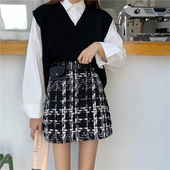 Black White Plaid Tweed Skirts Women with Belt Autumn High Waist A-Line Mini Skirts Zipper Pencil Skirts Korean Vintage W415
Black White Plaid Tweed Skirts Women with Belt Autumn High Waist A-Line Mini Skirts Zipper Pencil Skirts Korean Vintage W415