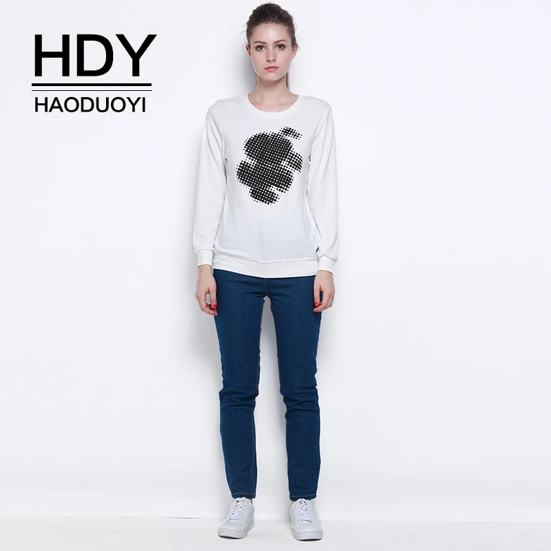 Фото HDY Haoduoyi модный женский свитшот с абстрактным принтом белая толстовка в
