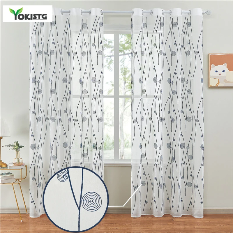 Embroidered Sheer Curtains For Living Room Bedroom Abstract Pattern Tulles for Kitchen Window Treatment Drapes Home Decor Custom | Дом и сад