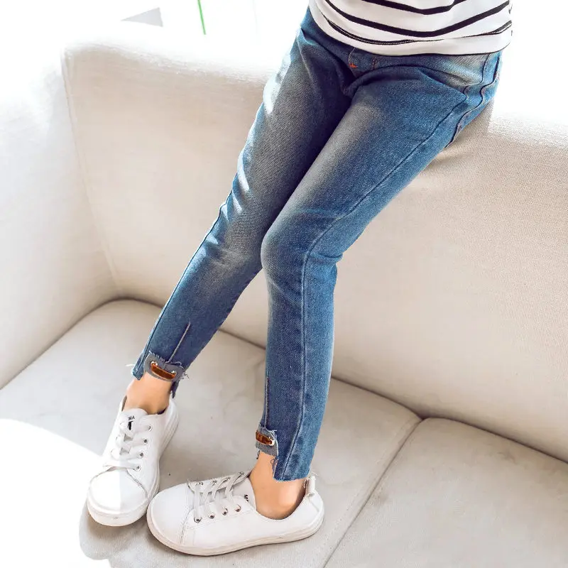 Фото Узкие джинсы для девочек джинсовые брюки девочек-подростков штаны малышей