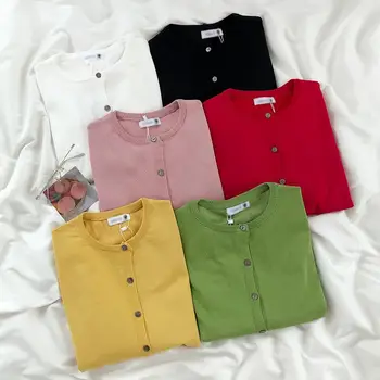 Spring sweet retro solid color o neck single-breasted thin loose long-sleeved knitted jacket
Spring sweet retro solid color o neck single-breasted thin loose long-sleeved knitted jacket