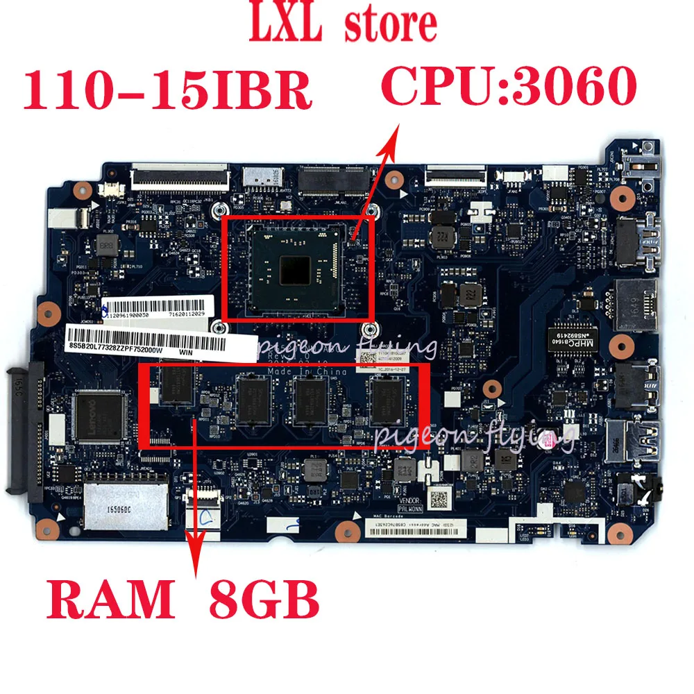 

NEW 80T7 80W2 for lenovo 110-15 IBR laptop motherboard CPU:3060 DDR3 8GB FRU 5B20L77328 5B20L77331 P/N:CG520 NM-A804,NM-A801