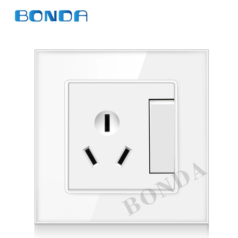 BONDA wall socket type 86 16A 3 hole socket with switch, tempered glass panel, for air conditioner, water heater
BONDA wall socket type 86 16A 3 hole socket with switch, tempered glass panel, for air conditioner, water heater