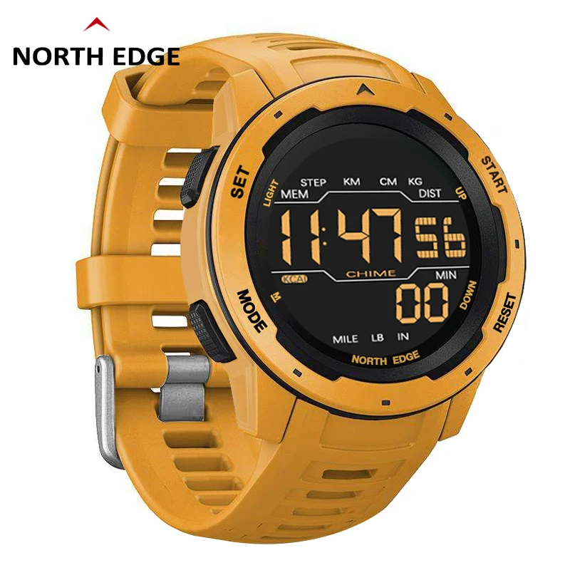 Мужские Цифровые часы NORTH EDGE спортивные 2020 с двойным шагомером водонепроницаемые