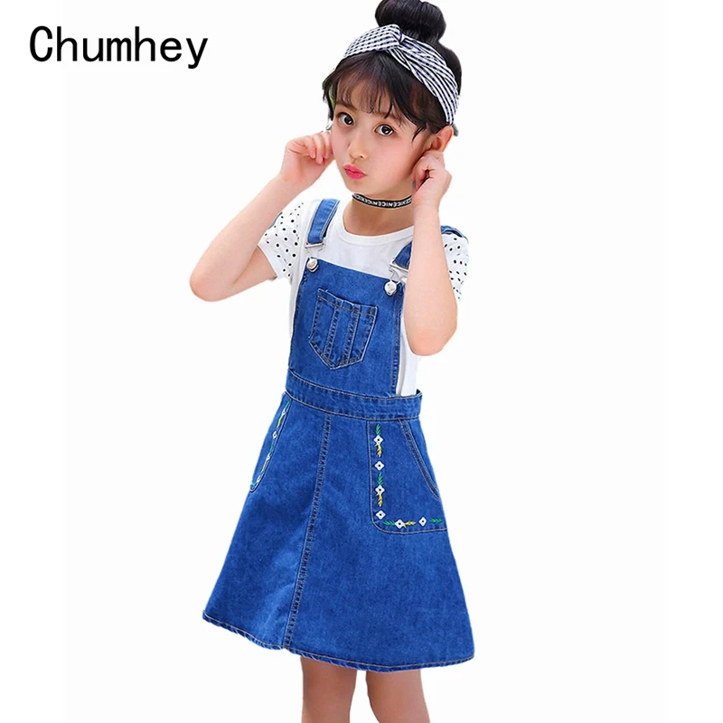 

Chumhey 4-11T Spring Summer Girls Bib Suspender Denim Dress Overalls Children Clothing Big Girl Slips Clothes