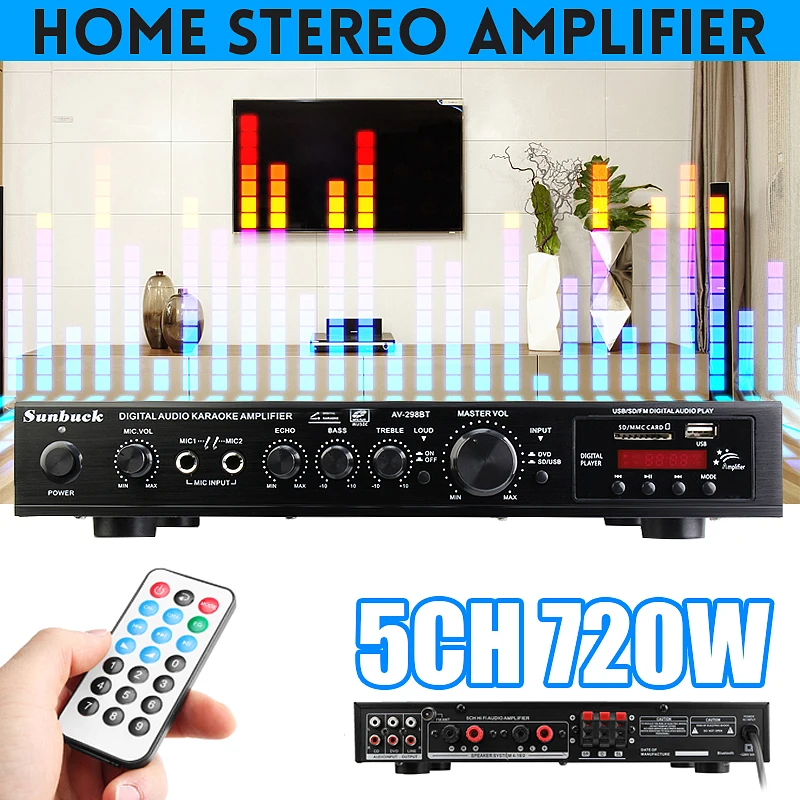 720W 5 Channel bluetooth HiFi Stereo Amplifier LED Digital Karaoke amplificador audio Home Cinema Theater Amplifiers | Электроника