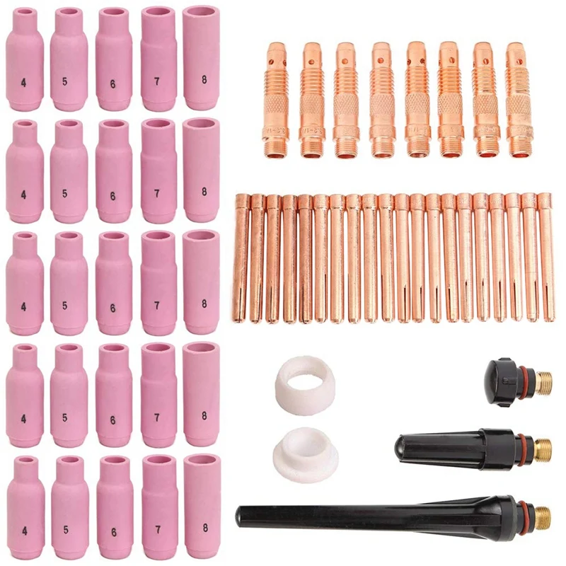 58Pcs Tig Welding Torches Gas Lens Kit Collet Body Alumina Nozzle Consumables Kit Fit Wp-17/18/26 Series Tig Welding Torch Acces
58Pcs Tig Welding Torches Gas Lens Kit Collet Body Alumina Nozzle Consumables Kit Fit Wp-17/18/26 Series Tig Welding Torch Acces