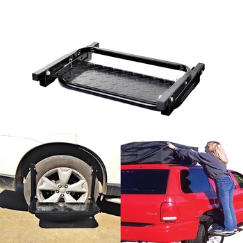 Protable Folding SUV MPV Car Stairs Tyre Mount Steps Ladder For Vehicle Roof Racks Bike Luggage Car Travel Car Roof Door Audi