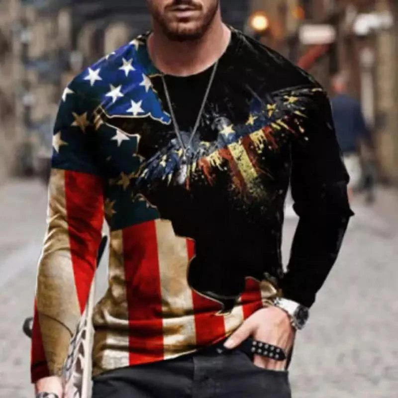 European and American men's loose new retro round neck star flag eagle skull 3d printing long-sleeved T-shirt top
European and American men's loose new retro round neck star flag eagle skull 3d printing long-sleeved T-shirt top