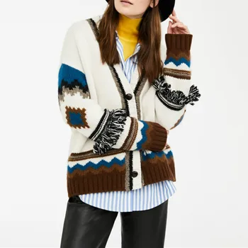 Boho Geometric Pattern Wool-blend Sweater Women V-neck Long Sleeve Brand Luxury Christmas Cardigan Vintage Tassel Button Sweater 
Boho Geometric Pattern Wool-blend Sweater Women V-neck Long Sleeve Brand Luxury Christmas Cardigan Vintage Tassel Button Sweater