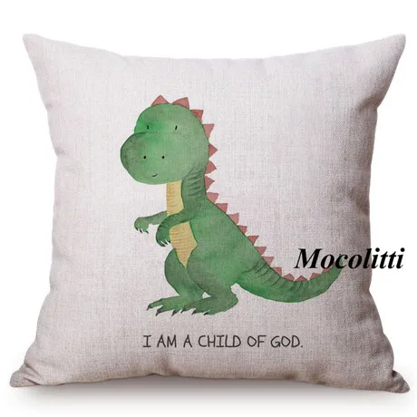 Cute Dinosaur Nordic Watercolor Cartoon Painting Kid's Nursery Art Room Decoration Throw Pillow Case Cotton Linen Cushion Cover M139-3