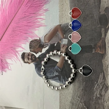 SHINETUNG S925 sterling silver enamel black heart tag 8mm ball bead bracelet, 1: 1 high-end women's jewelry with logo. 
SHINETUNG S925 sterling silver enamel black heart tag 8mm ball bead bracelet, 1: 1 high-end women's jewelry with logo.