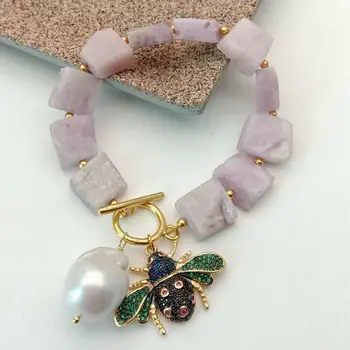 8'' Natural Square Pink Kunzite Bracelet White Keshi Pearl Cz Insect Charm
8'' Natural Square Pink Kunzite Bracelet White Keshi Pearl Cz Insect Charm