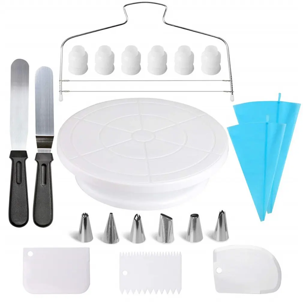 21 pcs/set Cake turntable set Decorating table fondant baking tools PP Stainless steel 430 Silicone Smooth surface
21 pcs/set Cake turntable set Decorating table fondant baking tools PP Stainless steel 430 Silicone Smooth surface